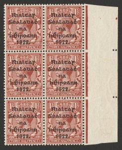IRELAND 1922 Provisional Govt KGV 1½d block variety 'PENCF' for 'PENCE'. MNH **. 