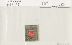 LITHUANIA  #39 ,USED ON 102 CARD - 1919 - LITH014