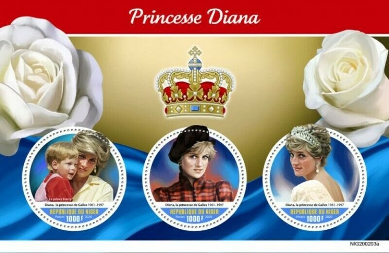 Niger - 2020 Diana Princess of Wales - 3 Stamp Sheet - NIG200203a