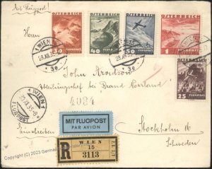 Austria 1935 Vienna Flight Flugpost Airmail Cover  Stockholm Sweden 110613