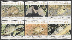 AUSTRALIA 1992 Threatened Species Set as Se-tenant Block of 6 Sc 1235 MNH