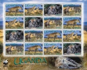 Uganda 2008 - WWF SPOTTED HYAENA - Sheet of 16 Stamps - Scott #1892 - MNH