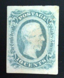 Scott CSA #12c - 10c  Greenish Blue - Jefferson - Unused - Thin - 1863-64