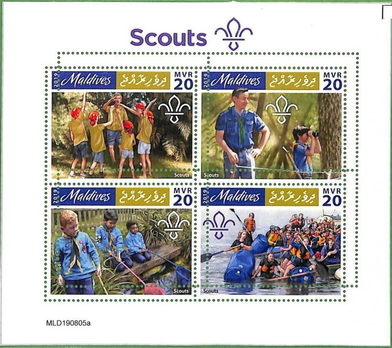 A2198 - MALDIVES - ERROR: MISPERF, Miniature sheet - 2019, Boy Scouts, Canoeing