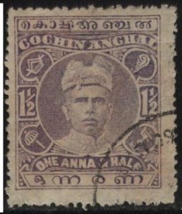 India: Cochin 19 (used) 1½a Sri Rama Varma I, lilac (1911-13)