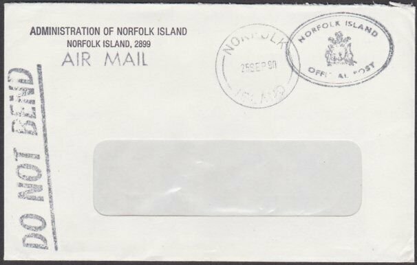 NORFOLK IS 1990  Official cover - window envelope...........................M642