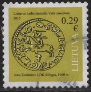 Lithuania 1039 (used) 29c Vytis on coin of 1660 (2015)