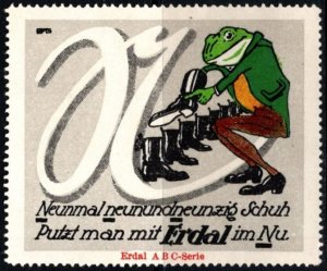 Vintage Germany Poster Erdal ABC Letter Series Frogs Nine Times Ninety-Nine Shoe