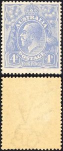 Australia SG65b 4d Ultramarine KGV Head Wmk 2nd Crown INVERTED U/M