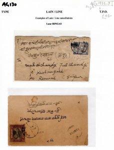 India JAIPUR STATE *Lain/LIne* Railway TPO Postmarks (KGV) Covers{2} Page AG130