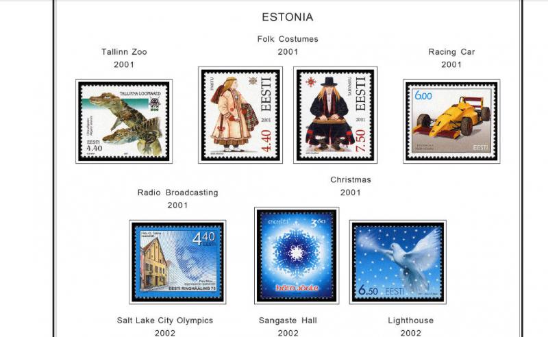 COLOR PRINTED ESTONIA 1918-2010 + 2011-2018 STAMP ALBUM PAGES (103 ill. pages)