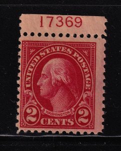 1923 Washington 2c carmine Sc 554 MNH top plate number single CV $15 (T03