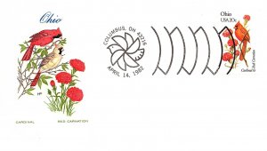 US TOPICAL COVER STATE BIRDS & FLOWERS FARNHAM : OHIO CARDINAL & RED CARNATION