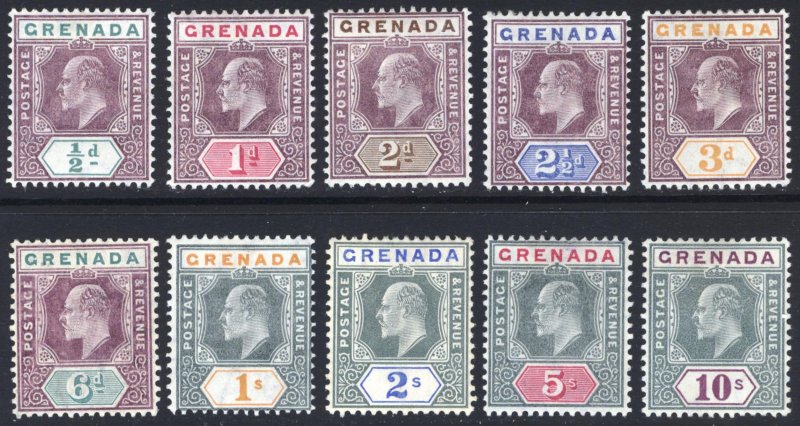 Grenada 1904 1/2d-10s EVII Wmk Multi CA SG 67-76 Scott 58-67 MLH Cat £450($590)