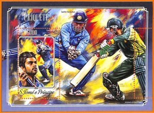 A6650 - SAO TOME & PRINCIPE, Error, 2014 MISSPERF SOUVENIR SHEET: Cricket, Kohli