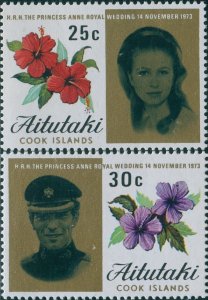 Aitutaki 1973 SG82-83 Princess Anne Wedding set MNH