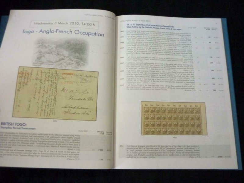 CORINPHILA AUCTION CATALOGUE 2010 TOGO OCCUPATION 'WOLLENHAUPT' COLLECTION