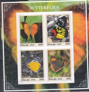 INDIA, DELHI - 2017 - Butterflies - Imperf 4v Sheet - Mint Never Hinged