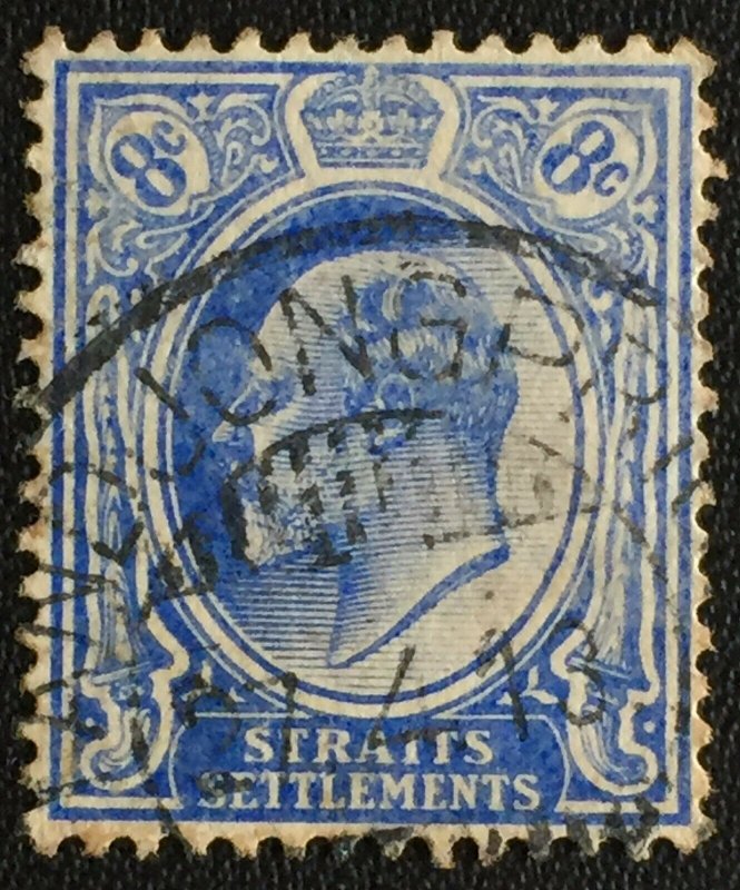 Malaya Straits Settlements KEVII 8c pmk TANJONGPRIOK NETHERLANDS INDIES 