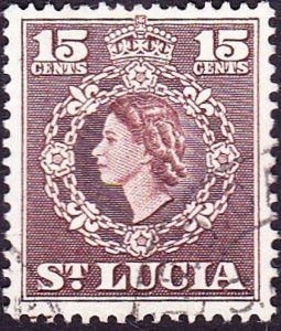 ST LUCIA 1954 QEII 15c Red-Brown SG180 FU