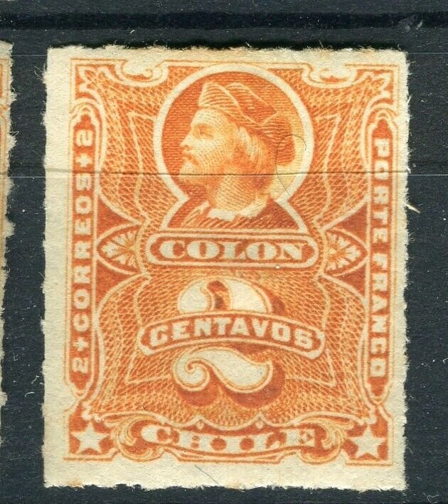 CHILE; 1877 early Columbus rouletted issue Mint hinged Shade of 2c. value