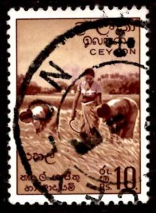 Ceylon 1954 Harvesting Rice 10r Scott.328 Used (#3)