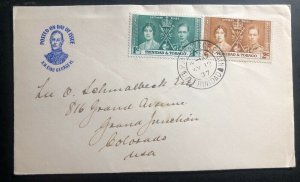 1937 Trinidad & Tobago First Day Cover FDC King George VI Coronation KGVI To USA