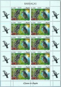 A1471 - ANGOLA, ERROR, MISPERF, Miniature sheet: 2018, Birds, Pied barbets