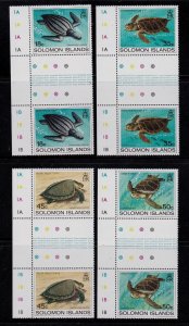 Solomon Islands stamps #489 - 492, MNH OG, XF, Gutter pairs, Sea Turtles