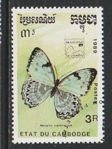 1989 Cambodia - Sc 998 - used VF - 1 single - Butterflies - PHILANIPPON 91