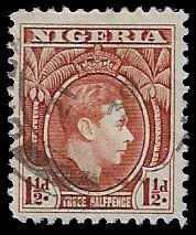 Nigeria #55 Used LH; 1 1/2p King George VI (1938) (2)