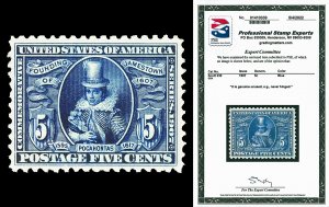 Scott 330 1907 5c Blue Jamestown Exposition Mint F-VF OG NH with PSE CERT