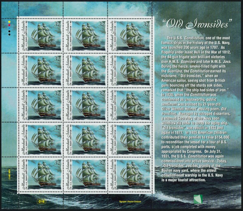 Marshall Islands 642 sheet MNH USS Constitution, Sailing Ship