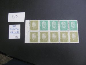 GERMANY 1932 LIGHT HINGED  MI. 61B BOOKLET PANE 130 EUROS (133) SEE MY STORE