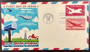 C32 & UC14 Fluegel Multi-Color cachet Airmail DC-4 Skymaster FDC 1946