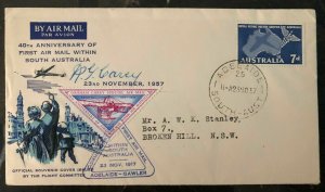 1957 Adelaide Australia First Flight 40th Anniversary cover To Broke hill Signed