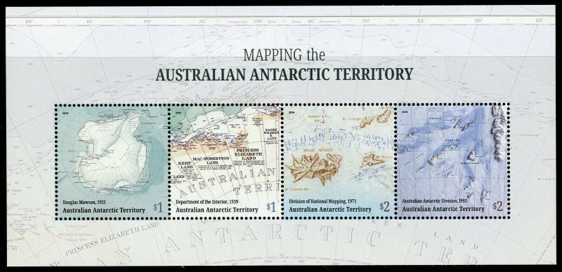 AAT Australian Antarctic Territory Stamps 2019 MNH Maps Mapping Geography 4v M/S