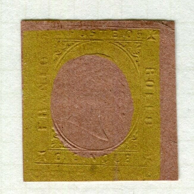 ITALY SARDINIA; 1850s-70s Imperf Essay / Colour Trial fine Mint on thick paper