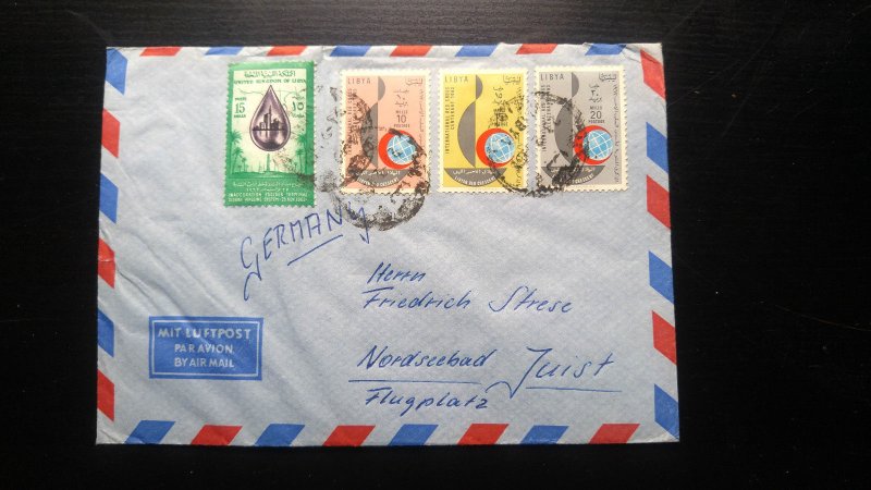 1964 LIBYA KINGDOM PERIOD RED CROSS CENTENARY COVER TO GERMANY