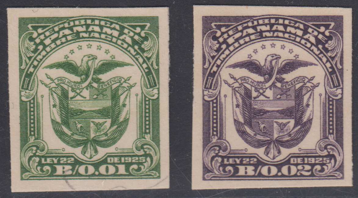 Panama 1925 Revenues Timbre Nacional 0.01 & 0.02 Cents Imperf Proofs on