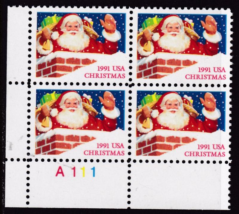 United States 1991 Christmas Issue Santa In Chimney Plate Nr.Block of Four VF/NH