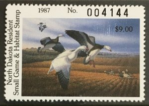 1987 North Dakota State Duck stamp MNH, ND6, $9 FV