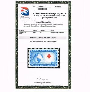 EXCEPTIONAL GENUINE SCOTT #1016 MINT PRISTINE OG NH PSE CERT GRADED XF-SUPERB 95