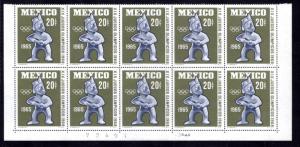 Scott 965, Mexico, Plate Block of 10, MNHOG, 1959, 20c, Olympics