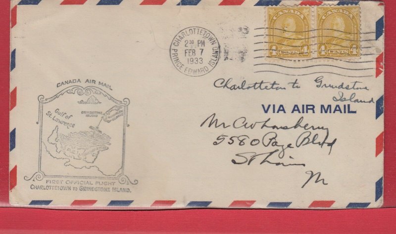 Grindstone Island PEI 1933 flight cover First Flight Canada