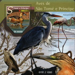 Birds of St. Tome Stamp Dendrocygna Bicolor Ardea Cinerea S/S MNH #6414 / Bl.113