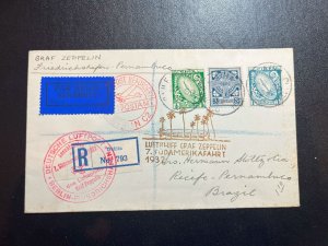 1932 Registered Ireland LZ 127 Graf Zeppelin Cover Dublin to Recife Brazil