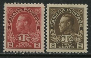 Canada KGV 1916 both 2 cents War Tax stamps mint o.g. hinged