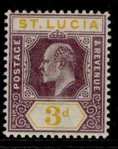 ST. LUCIA EDVII SG61, 3d dull purple and yellow, LH MINT. Cat £11. 