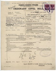 (I.B) George V Revenue : County Courts Ireland 6d (Free State OP) Civil Bill